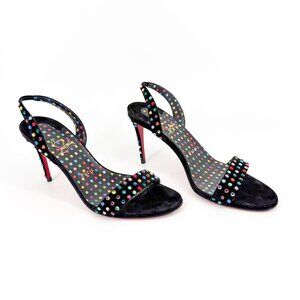 Christian Louboutin O Marylin Strass 85 Black Crystal Sandals Size 38 US 8 Heels
